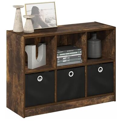 Furinno Basic opbergboekenkast 3x2 met bakken, amber/zwart grenen Furinno Basic opbergboekenkast 3x2 met bakken, amber/zwart grenen