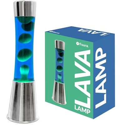 Fisura Lavalamp met verchroomde basis, blauwe vloeistof en groene lava. Ontspannend effect, incl. reservelamp. Afmetingen 11 cm x 11 cm x 39,5 cm. Fisura Lavalamp met verchroomde basis, blauwe vloeistof en groene lava. Ontspannend effect, incl. reservelamp. Afmetingen 11 cm x 11 cm x 39,5 cm.