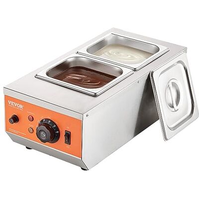 VEVOR Commerciële chocolade temperatuur 800 W elektrische chocoladebad 2 tanks 1,5 l chocolade smelter instelbare temperatuur 30-85 °C voedsel roestvrij staal voor het verwarmen van boter crème melk VEVOR Commerciële chocolade temperatuur 800 W elektrische chocoladebad 2 tanks 1,5 l chocolade smelter instelbare temperatuur 30-85 °C voedsel roestvrij staal voor het verwarmen van boter crème melk