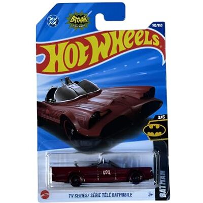 Hot Wheels TV Series Batmobile Batman 3/5 HYY05 Korte kaart Classic DC licentie Bordeaux Mattel 2025 1:64 Hot Wheels TV Series Batmobile Batman 3/5 HYY05 Korte kaart Classic DC licentie Bordeaux Mattel 2025 1:64
