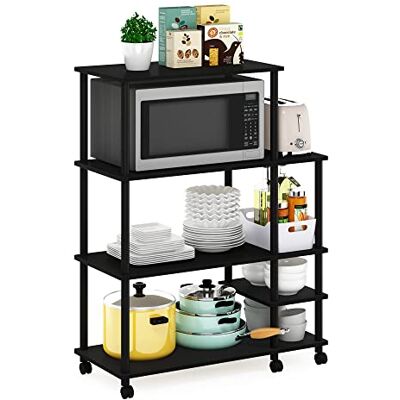 Furinno Keukenrek van hout, Americano/zwart, 39,6 x 69,6 x 117,1 cm Furinno Keukenrek van hout, Americano/zwart, 39,6 x 69,6 x 117,1 cm