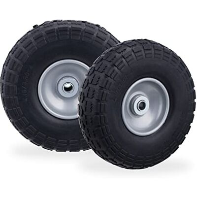 Relaxdays Steekwagenwiel, 2 stuks, rubber, lekvrij, 260 x 85, as 16 mm, 4,1/3,5-4, tot 150 kg, grijs-zwart Relaxdays Steekwagenwiel, 2 stuks, rubber, lekvrij, 260 x 85, as 16 mm, 4,1/3,5-4, tot 150 kg, grijs-zwart