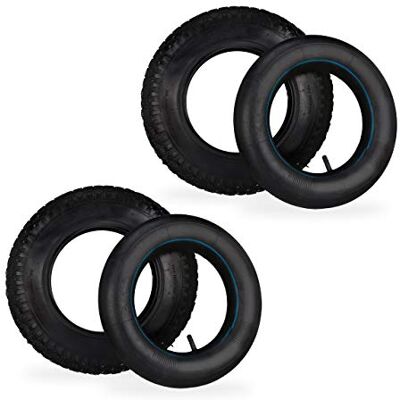 Relaxdays Kruiwagenwiel met binnenband, 2 stuks reservebanden 3,50-8, luchtbanden, tot 154 kg, zwart Relaxdays Kruiwagenwiel met binnenband, 2 stuks reservebanden 3,50-8, luchtbanden, tot 154 kg, zwart