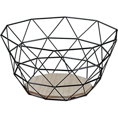 Relaxdays Fruitmand, decoratieve mand voor groenten, ijzer en hout, industrieel design, H x B x D: 14,5 x 28 x 28 cm, zwart Relaxdays Fruitmand, decoratieve mand voor groenten, ijzer en hout, industrieel design, H x B x D: 14,5 x 28 x 28 cm, zwart