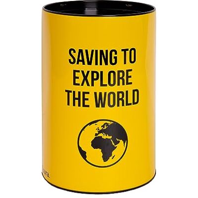 Fisura Originele spaarpot voor reizigers "saving to explore the world". Grote spaarpot van blik. Spaarpot voor op reis om cadeau te geven. Afmetingen: 13 x 20 cm Fisura Originele spaarpot voor reizigers "saving to explore the world". Grote spaarpot van blik. Spaarpot voor op reis om cadeau te geven. Afmetingen: 13 x 20 cm