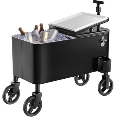 VEVOR Koelwagen 75,71 liter, tot 50 flessen/110 blikjes, extra wagen voor terrasfeesten en bars met KOR telescopische handgreep en flesopener en capsuleverzamelaar, zwart VEVOR Koelwagen 75,71 liter, tot 50 flessen/110 blikjes, extra wagen voor terrasfeesten en bars met KOR telescopische handgreep en flesopener en capsuleverzamelaar, zwart