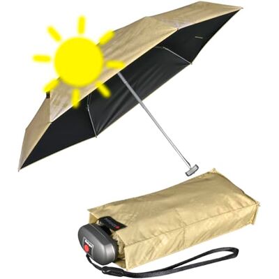 Knirps Mini-reisparaplu, klein en licht, gestreept, Jaune-luxury Gold Black Heatshield UV- en warmtebescherming, Super mini compact Knirps Mini-reisparaplu, klein en licht, gestreept, Jaune-luxury Gold Black Heatshield UV- en warmtebescherming, Super mini compact