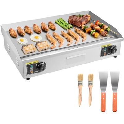 VEVOR Commerciële elektrische plaat, 4400 W, temperatuurregeling instelbaar van 50 tot 300 °C, bankrooster van metalen plaat met 2 spatels en 2 steakborstels, zonder stopcontact VEVOR Commerciële elektrische plaat, 4400 W, temperatuurregeling instelbaar van 50 tot 300 °C, bankrooster van metalen plaat met 2 spatels en 2 steakborstels, zonder stopcontact