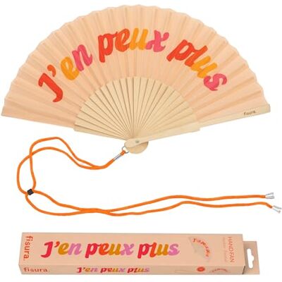 Fisura Originele waaier met boodschap "Ik peux plus", modern en kleurrijk houten accessoire, oranje handwaaier, inclusief polsband, grappig cadeau-idee, 42,5 x 23 cm Fisura Originele waaier met boodschap "Ik peux plus", modern en kleurrijk houten accessoire, oranje handwaaier, inclusief polsband, grappig cadeau-idee, 42,5 x 23 cm