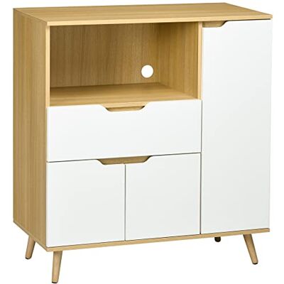 HOMCOM Magnetronkast, dressoir, magnetron, 90 x 40 x 98,5 cm, natuur, wit HOMCOM Magnetronkast, dressoir, magnetron, 90 x 40 x 98,5 cm, natuur, wit