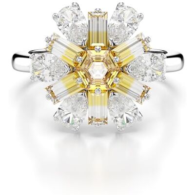Swarovski Idyllia cocktailring, gemengde cuts, bloem, geel, rhodium verguld Swarovski Idyllia cocktailring, gemengde cuts, bloem, geel, rhodium verguld