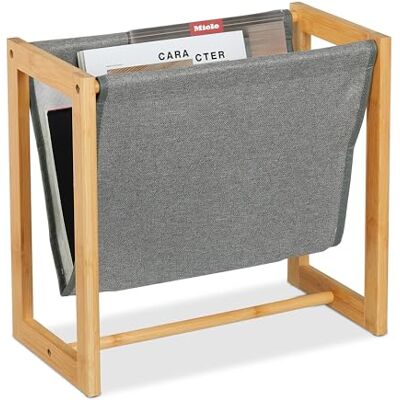 Relaxdays Krantenhouder, bamboe en stof, 37 x 39,5 x 21 cm (h x b x d), A4, vrijstaande krantenhouder, tijdschriftenhouder, naturel/grijs Relaxdays Krantenhouder, bamboe en stof, 37 x 39,5 x 21 cm (h x b x d), A4, vrijstaande krantenhouder, tijdschriftenhouder, naturel/grijs
