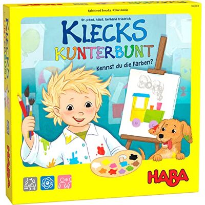 HABA Klecks Kunterbunt: 1 speelfiguurklem, 1 speelplan, 45 fotokaarten, 4 kaartvakken, 40 kleuren, 1 speelhandleiding. HABA Klecks Kunterbunt: 1 speelfiguurklem, 1 speelplan, 45 fotokaarten, 4 kaartvakken, 40 kleuren, 1 speelhandleiding.