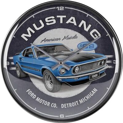 ART Retro klok, Ø 31 cm, Ford Mustang 1969 Mach 1 Blue cadeau-idee voor Ford-fans, officieel gelicentieerd product (OLP), wanddecoratie, keuken, vintage design ART Retro klok, Ø 31 cm, Ford Mustang 1969 Mach 1 Blue cadeau-idee voor Ford-fans, officieel gelicentieerd product (OLP), wanddecoratie, keuken, vintage design