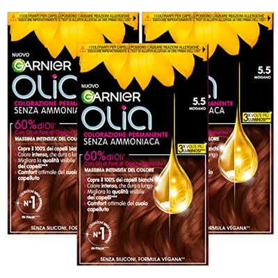 Garnier Olia 3 verpakkingen van 3 verpakkingen met 3 verpakkingen van 3 verpakkingen zonder ammoniak met natuurlijke bloemoliën met lichtende en voedende werking, kleur 5,5 mahonie Garnier Olia 3 verpakkingen van 3 verpakkingen met 3 verpakkingen van 3 verpakkingen zonder ammoniak met natuurlijke bloemoliën met lichtende en voedende werking, kleur 5,5 mahonie