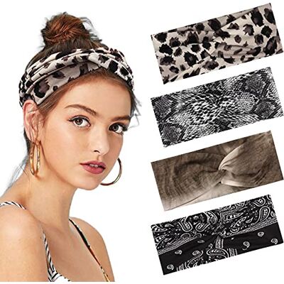 DRESHOW 4 stuks elastische hoofdband voor dames, voor dagelijks gebruik, yoga, sport, fitness One Size DRESHOW 4 stuks elastische hoofdband voor dames, voor dagelijks gebruik, yoga, sport, fitness One Size