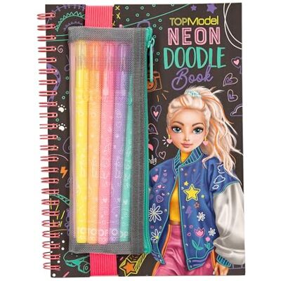 Depesche 13217 Topmodel Neon Doodle kleurboek met 70 pagina's in zwart en wit, met 5 neon gelstiften en stickers, meerkleurig, eenheidsmaat Depesche 13217 Topmodel Neon Doodle kleurboek met 70 pagina's in zwart en wit, met 5 neon gelstiften en stickers, meerkleurig, eenheidsmaat