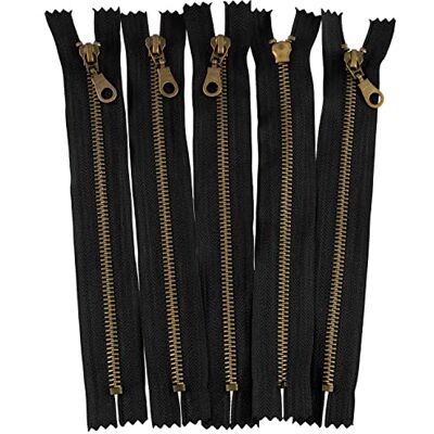 AERZETIX C61381 Set van 5 niet-scheidbare 20 cm metalen ritssluitingen met decoratieve rits Ritssluiting Zwart Slider lederwaren Naaien Rok Jurken Broek Merceria AERZETIX C61381 Set van 5 niet-scheidbare 20 cm metalen ritssluitingen met decoratieve rits Ritssluiting Zwart Slider lederwaren Naaien Rok Jurken Broek Merceria