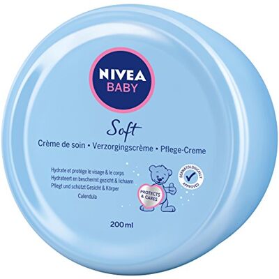 NIVEA BABY Soft Care Cream, verzorgende crème voor baby's met nutre en beschermt 24 uur, 200 ml, 200 ml (1 stuk) metaal NIVEA BABY Soft Care Cream, verzorgende crème voor baby's met nutre en beschermt 24 uur, 200 ml, 200 ml (1 stuk) metaal
