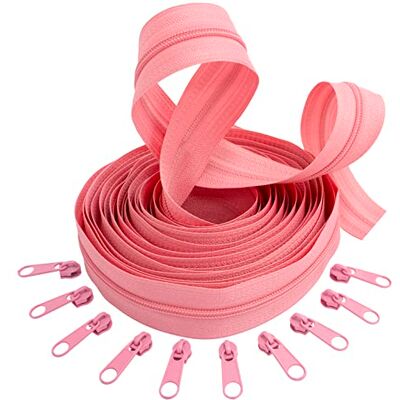 AERZETIX C62527x5-C62578x10 – set spiraalritssluiting 5 m nr. 3 kleur: roze + 10 schuifregelaars nr. 3 niet afsluitbaar kleur: roze – van metaal – genaaid AERZETIX C62527x5-C62578x10 – set spiraalritssluiting 5 m nr. 3 kleur: roze + 10 schuifregelaars nr. 3 niet afsluitbaar kleur: roze – van metaal – genaaid