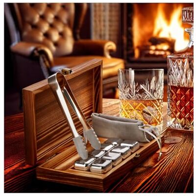 com-four ® Geschenkset whiskystenen, 8 x ijsblokjes van roestvrij staal Herbruikbare ijsblokjesstenen com-four ® Geschenkset whiskystenen, 8 x ijsblokjes van roestvrij staal Herbruikbare ijsblokjesstenen