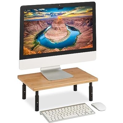 Relaxdays Monitorstandaard, in hoogte verstelbaar, voor uw bureau, 16 x 42 x 26,5 cm (h x b x d), naturel en zwart Relaxdays Monitorstandaard, in hoogte verstelbaar, voor uw bureau, 16 x 42 x 26,5 cm (h x b x d), naturel en zwart