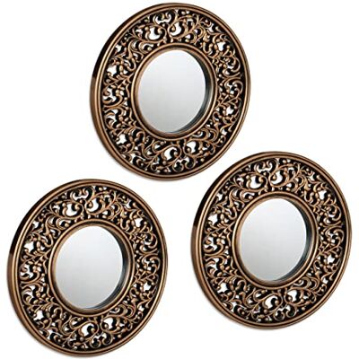Relaxdays Set van 3 decoratieve spiegels, rond, Ø 25 cm, voor woonkamer, slaapkamer, hal, vintage stijl (goud/zwart) Relaxdays Set van 3 decoratieve spiegels, rond, Ø 25 cm, voor woonkamer, slaapkamer, hal, vintage stijl (goud/zwart)