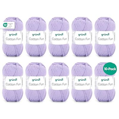 Gründl Cotton Fun breigaren van 100% katoen, Oeko-Tex gecertificeerd, 50 g/115 m, naalddikte: 3-4, 10 bollen van 50 g), paars Gründl Cotton Fun breigaren van 100% katoen, Oeko-Tex gecertificeerd, 50 g/115 m, naalddikte: 3-4, 10 bollen van 50 g), paars