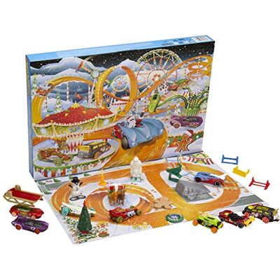 Hot Wheels Adventskalender met 8 partyvoertuigen, bijpassende accessoires en speelmat, kinderspeelgoed HCW15 Hot Wheels Adventskalender met 8 partyvoertuigen, bijpassende accessoires en speelmat, kinderspeelgoed HCW15