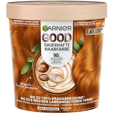 Garnier GOOD Permanente haarverf 7.43 kurkuma koper, permanente kleuring, zonder ammoniak, tot 100% grijsdekking, langdurige kleur tot 8 weken Garnier GOOD Permanente haarverf 7.43 kurkuma koper, permanente kleuring, zonder ammoniak, tot 100% grijsdekking, langdurige kleur tot 8 weken