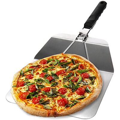 com-four ® pizzaschep van roestvrij staal pizza- en taartschep met inklapbare handgreep pizzaduwer voor pizza, tarte flambée, broodjes en brood (zilver / zwart hoekig) com-four ® pizzaschep van roestvrij staal pizza- en taartschep met inklapbare handgreep pizzaduwer voor pizza, tarte flambée, broodjes en brood (zilver / zwart hoekig)
