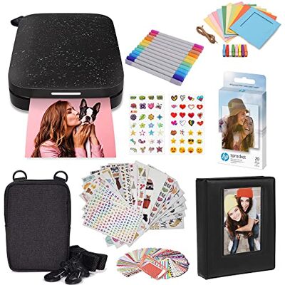 HP Sprocket Color draagbare fotoprinter (zwart) print direct Zink zelfklevende foto's van 2x3 " vanaf je iOS- en Android-apparaat HP Sprocket Color draagbare fotoprinter (zwart) print direct Zink zelfklevende foto's van 2x3 " vanaf je iOS- en Android-apparaat
