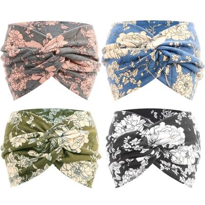 DRESHOW 4 stuks haarband voor dames, boho, vintage, bloemenprint, haarband, cross, geknoopt, elastisch, haarband, accessoires Eén maat DRESHOW 4 stuks haarband voor dames, boho, vintage, bloemenprint, haarband, cross, geknoopt, elastisch, haarband, accessoires Eén maat