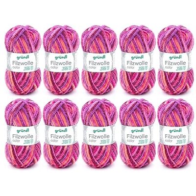 Gründl Colour viltwol, (Oeko-Tex®-gecertificeerd, 100% Virgin viltwol, 50 g/50 m, naalddikte: 8-9, 10 bollen van 50 g), oranje-fuchsia-violet meerkleurig Gründl Colour viltwol, (Oeko-Tex®-gecertificeerd, 100% Virgin viltwol, 50 g/50 m, naalddikte: 8-9, 10 bollen van 50 g), oranje-fuchsia-violet meerkleurig