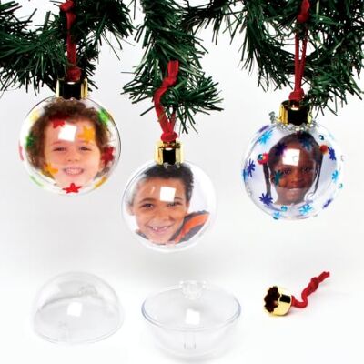 Baker Ross AF884 Grote transparante ballen voor foto's, 4 stuks, maak je eigen fotolijst, kerstboomdecoraties, creatieve vrije tijd kinderen Baker Ross AF884 Grote transparante ballen voor foto's, 4 stuks, maak je eigen fotolijst, kerstboomdecoraties, creatieve vrije tijd kinderen