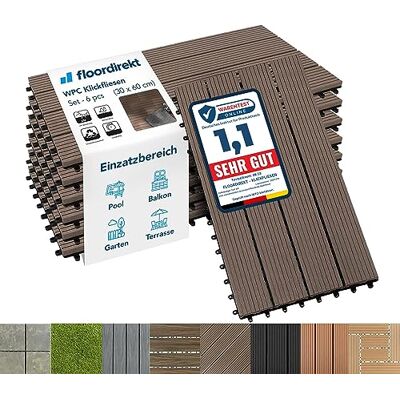 Floordirekt WPC terrastegels, 60 x 30 cm, 1 m² = 6 kliktegels, balkontegels, terrastegels, balkontegels, terrastegels, weerbestendig, functie Floordirekt WPC terrastegels, 60 x 30 cm, 1 m² = 6 kliktegels, balkontegels, terrastegels, balkontegels, terrastegels, weerbestendig, functie