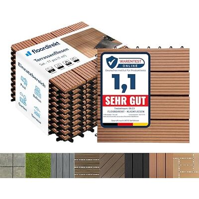 Floordirekt WPC terrastegels 30 x 30 cm 1 m² = 11 terrastegels kliktegels houtlook vloerbedekking voor balkon en terras weerbestendig met functie Floordirekt WPC terrastegels 30 x 30 cm 1 m² = 11 terrastegels kliktegels houtlook vloerbedekking voor balkon en terras weerbestendig met functie