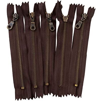 AERZETIX C61377 Set van 5 niet-scheidbare ritssluitingen 16 cm van metaal met decoratieve rits Ritssluiting Donkerbruin Slider lederwaren Naaien Rok Jurk Kleding Broek fournituren AERZETIX C61377 Set van 5 niet-scheidbare ritssluitingen 16 cm van metaal met decoratieve rits Ritssluiting Donkerbruin Slider lederwaren Naaien Rok Jurk Kleding Broek fournituren