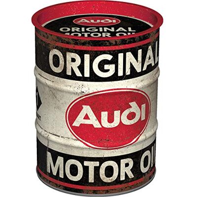 Retro spaarpot, 600 ml, Audi Original Motor Oil cadeau-idee voor Audi-fans, officieel gelicentieerd product (OLP), metalen bankbiljettendoos, blikkaart Retro spaarpot, 600 ml, Audi Original Motor Oil cadeau-idee voor Audi-fans, officieel gelicentieerd product (OLP), metalen bankbiljettendoos, blikkaart