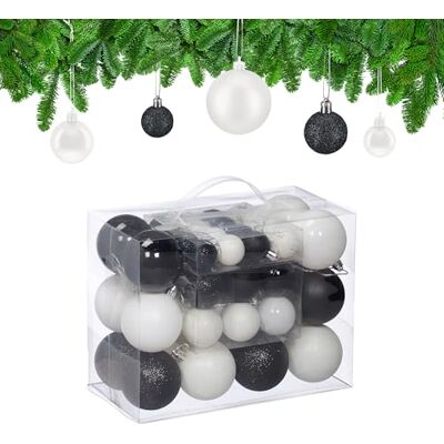 Relaxdays 50 matte, glanzende en glinsterende kerstballen, voor het versieren van de boom zoals het hoort, zwart en wit Relaxdays 50 matte, glanzende en glinsterende kerstballen, voor het versieren van de boom zoals het hoort, zwart en wit