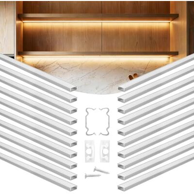 VEVOR Aluminium profiel voor ledstrips, 1 meter, 20 stuks, led-lichtgoot, met opaal diffuser, eindkappen en montagebeugels, installatie voor slaapkamer, keuken VEVOR Aluminium profiel voor ledstrips, 1 meter, 20 stuks, led-lichtgoot, met opaal diffuser, eindkappen en montagebeugels, installatie voor slaapkamer, keuken