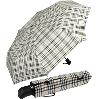 iX-brella First Class Edition Elegante zakparaplu, automatisch openen en sluiten, hoge stabiliteit, stormbestendig, Geruit/Beige, Automatische zakparaplu iX-brella First Class Edition Elegante zakparaplu, automatisch openen en sluiten, hoge stabiliteit, stormbestendig, Geruit/Beige, Automatische zakparaplu