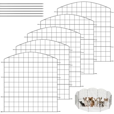 WOLTU Vijverhek complete set, 5 omheiningselementen en 6 bevestigingsstangen, metalen hek, roosterhek, bovenste boog, hondenhek, zwart WOLTU Vijverhek complete set, 5 omheiningselementen en 6 bevestigingsstangen, metalen hek, roosterhek, bovenste boog, hondenhek, zwart