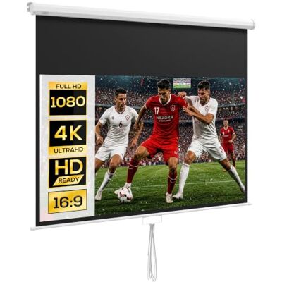 HOMCOM Projectiescherm voor tv en thuisbioscoop, 80 inch, videoprojector, 16:9, 4K HD, wand- of plafondbevestiging, 187 l x 8 d x 150 h cm Écran Videoprojecteur, Boîtier en Métal, Hauteur Réglable Manuellement, pour Cinéma Maison, Bureau, Voyage HOMCOM Projectiescherm voor tv en thuisbioscoop, 80 inch, videoprojector, 16:9, 4K HD, wand- of plafondbevestiging, 187 l x 8 d x 150 h cm Écran Videoprojecteur, Boîtier en Métal, Hauteur Réglable Manuellement, pour Cinéma Maison, Bureau, Voyage