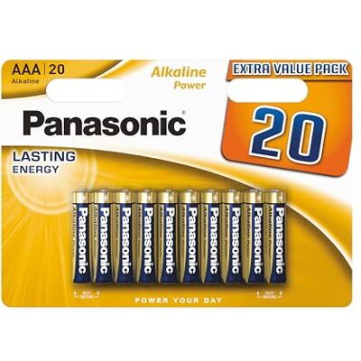 Panasonic , Alkaline Power, AAA alkalinebatterijen, 20 stuks, microfoon, LR03, 1,5 V, lekvrij, 7 jaar op voorraad, voor afstandsbedieningen, weegschalen, klokken, energie, duurzaam en betrouwbaar Panasonic , Alkaline Power, AAA alkalinebatterijen, 20 stuks, microfoon, LR03, 1,5 V, lekvrij, 7 jaar op voorraad, voor afstandsbedieningen, weegschalen, klokken, energie, duurzaam en betrouwbaar