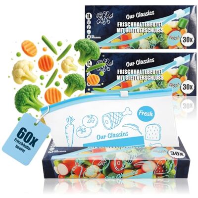 com-four ® 60 x hersluitbare vershoudzakken voor fruit, groenten, melk com-four ® 60 x hersluitbare vershoudzakken voor fruit, groenten, melk