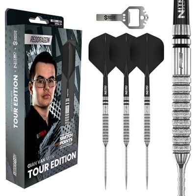 Dragon Gian Van Veen Tour Edition Series Professionele stalen dartset Switch Points 21 g professionele dartset 90% wolfraam dartset met flights en shafts Dragon Gian Van Veen Tour Edition Series Professionele stalen dartset Switch Points 21 g professionele dartset 90% wolfraam dartset met flights en shafts