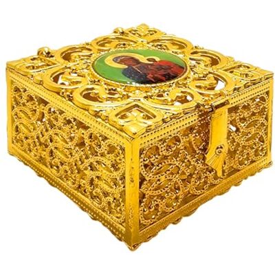 ART Chapelet en métal doré 4,5 × 4,5 cm Élégant étui pour ranger le chapelet en toute sécurité ART Chapelet en métal doré 4,5 × 4,5 cm Élégant étui pour ranger le chapelet en toute sécurité