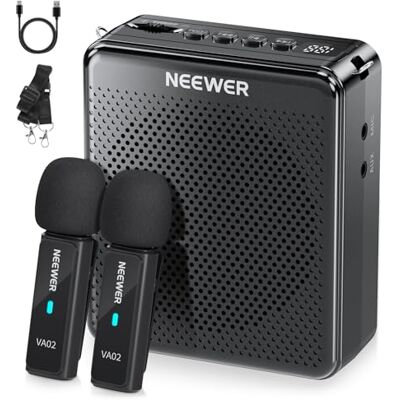 NEEWER VA02 Spraakversterker met draadloze microfoon, microfoonset en megafoon, draagbare luidspreker, mini USB C, oplaadbaar, ruisonderdrukking, 10 uur, bereik 15 m voor lerarenkamer NEEWER VA02 Spraakversterker met draadloze microfoon, microfoonset en megafoon, draagbare luidspreker, mini USB C, oplaadbaar, ruisonderdrukking, 10 uur, bereik 15 m voor lerarenkamer