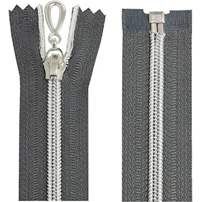 AERZETIX C64088 – set van 2 ritssluitingen nr. 5 60 cm deelbaar zelfblokkerend – nylon net zilver – metalen schuifregelaar – kleur donkergrijs – mercerie AERZETIX C64088 – set van 2 ritssluitingen nr. 5 60 cm deelbaar zelfblokkerend – nylon net zilver – metalen schuifregelaar – kleur donkergrijs – mercerie